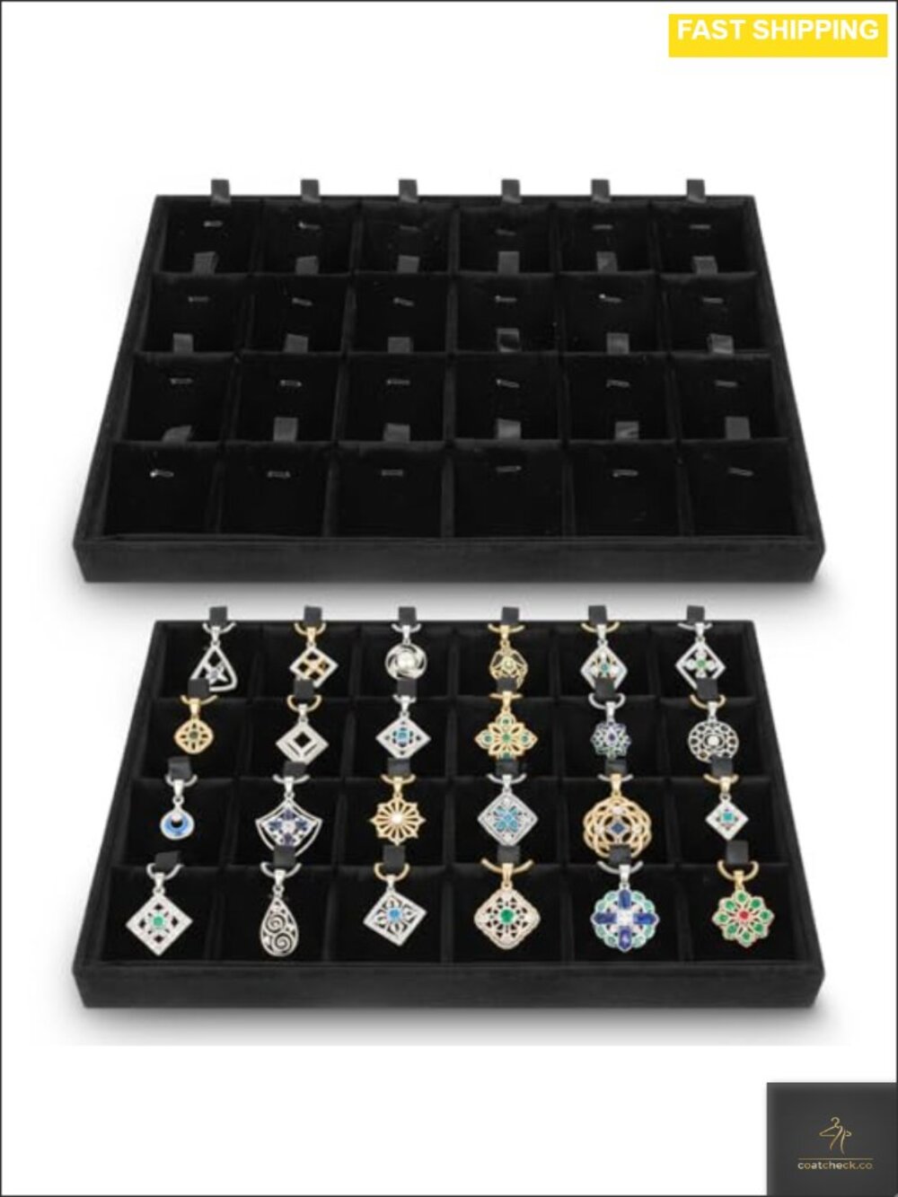 2 Pack Velvet Stackable Jewelry Tray Organizer with Removable Dividers, 24 Grids